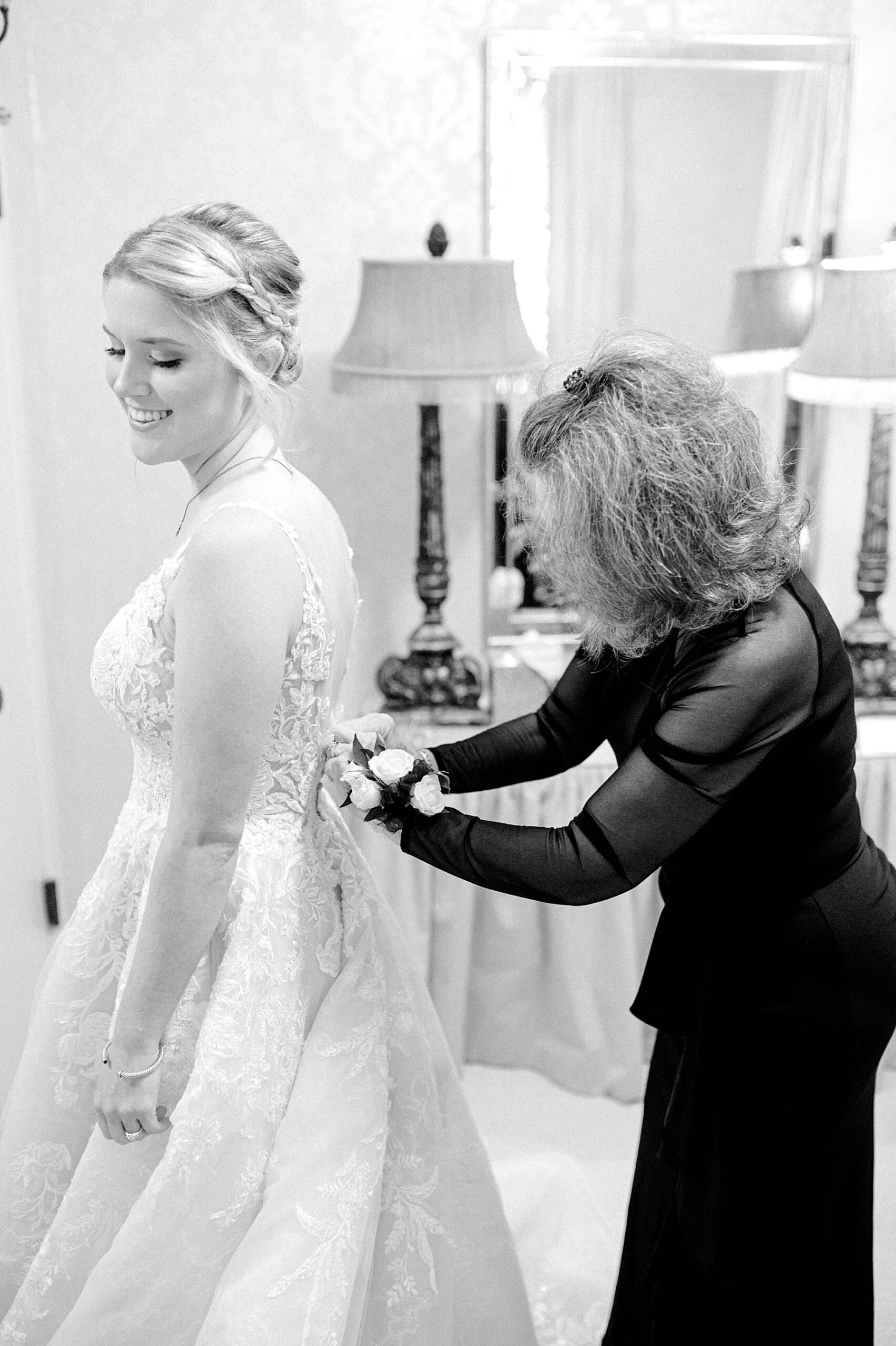Bride getting ready with grandmother