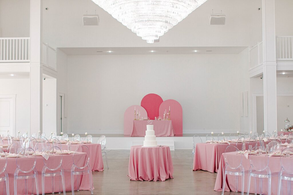 pink wedding reception at Legacy Acres