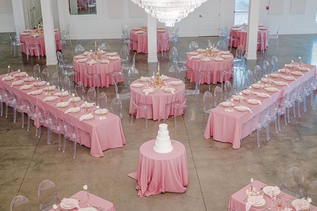 pink wedding reception at Legacy Acres