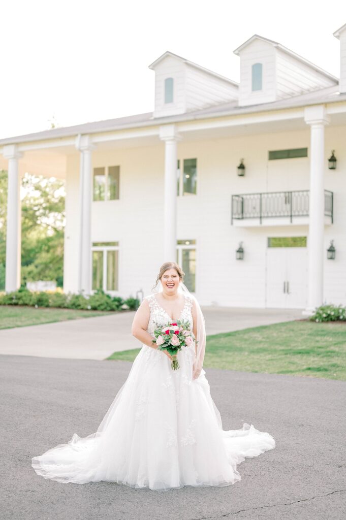 Legacy Acres Bridal Portrait in front of ballroom