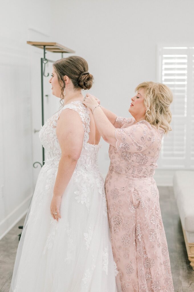 Bride and mom getting ready